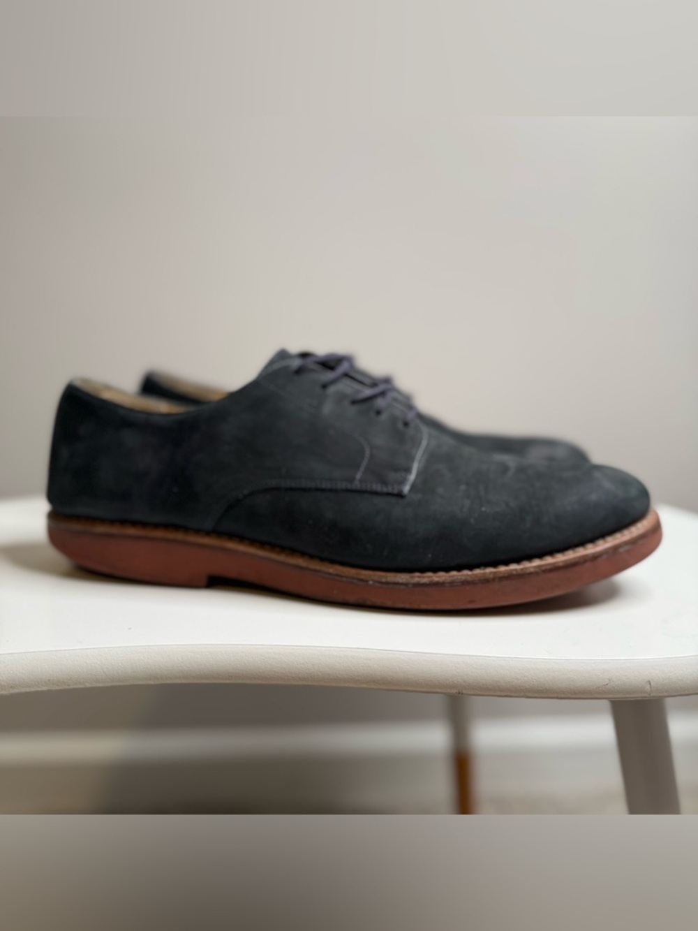 Brooks Brothers Dark Blue Suede Derby Shoes with Brown Sole - Picture 3 of 10